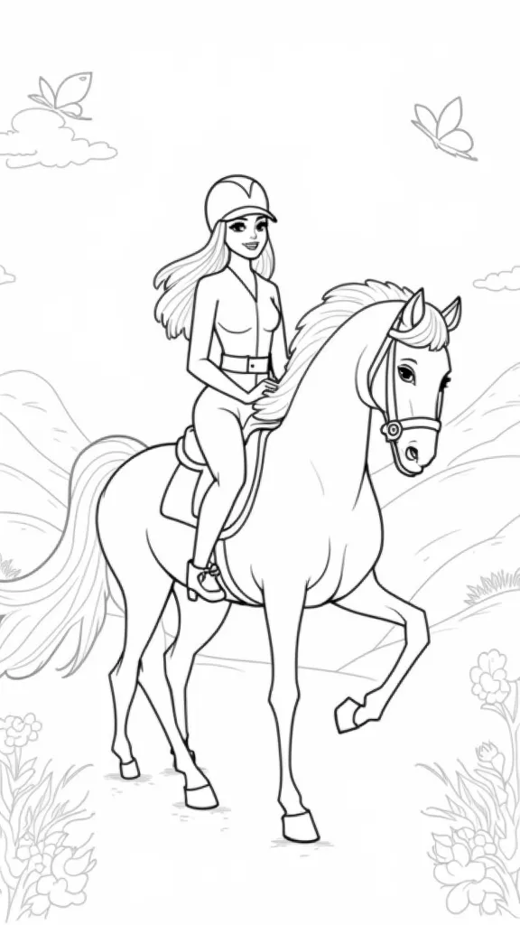 Barbie sur un cheval a colorier